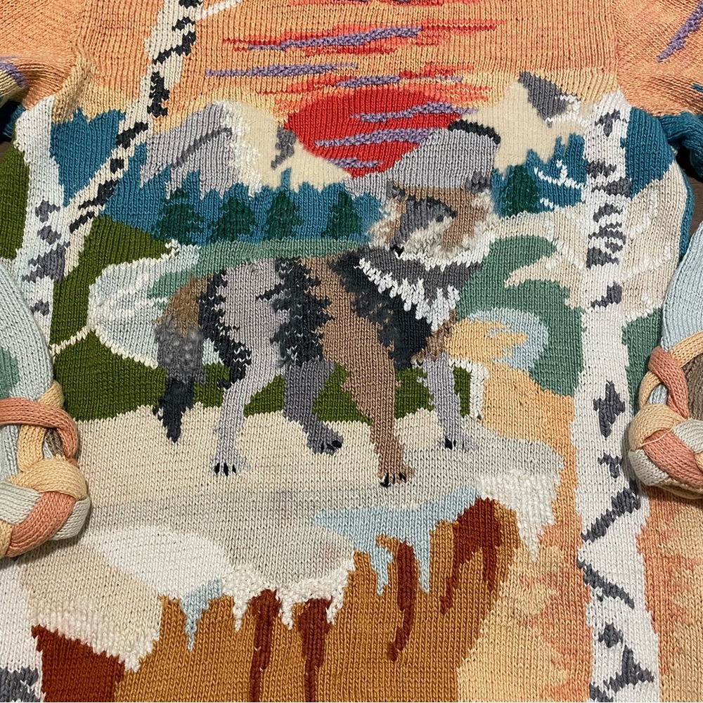 Vtg Berek by Marta D Hand knit 3D Wolf Sweater Crewneck Womens M Wearable Art - Picture 4 of 10